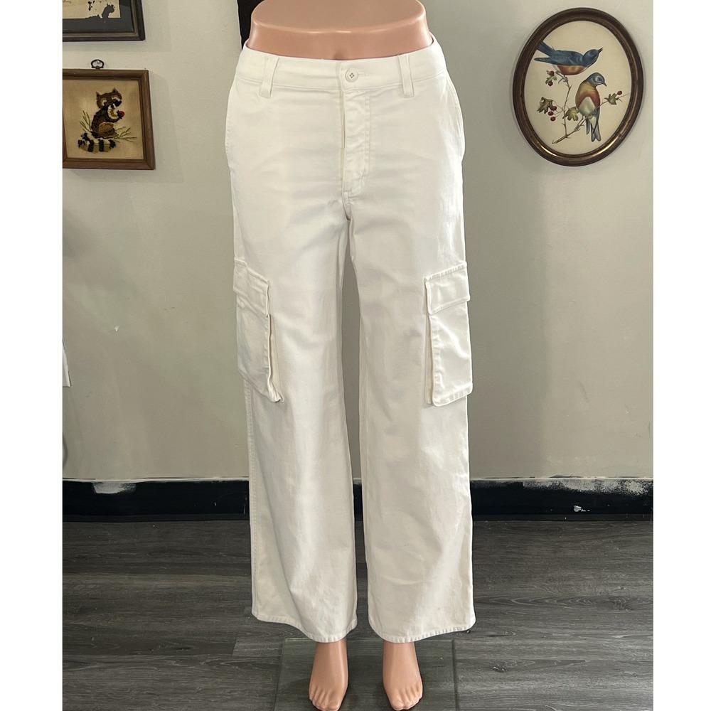 TNA Aritzia White Utility Cargo Pants Wide Leg Denim Trousers Size 0